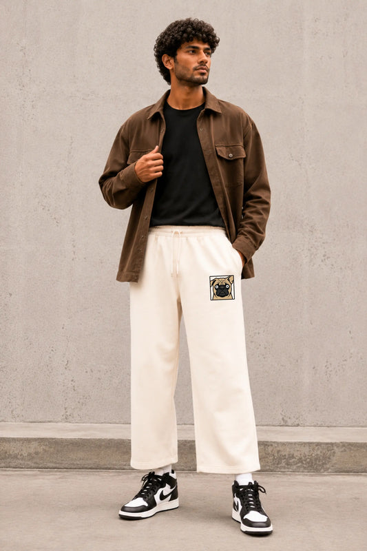 Pug Face Graphic Unisex Sweatpants in Cream — Men's Styling, Easy Beings Collection