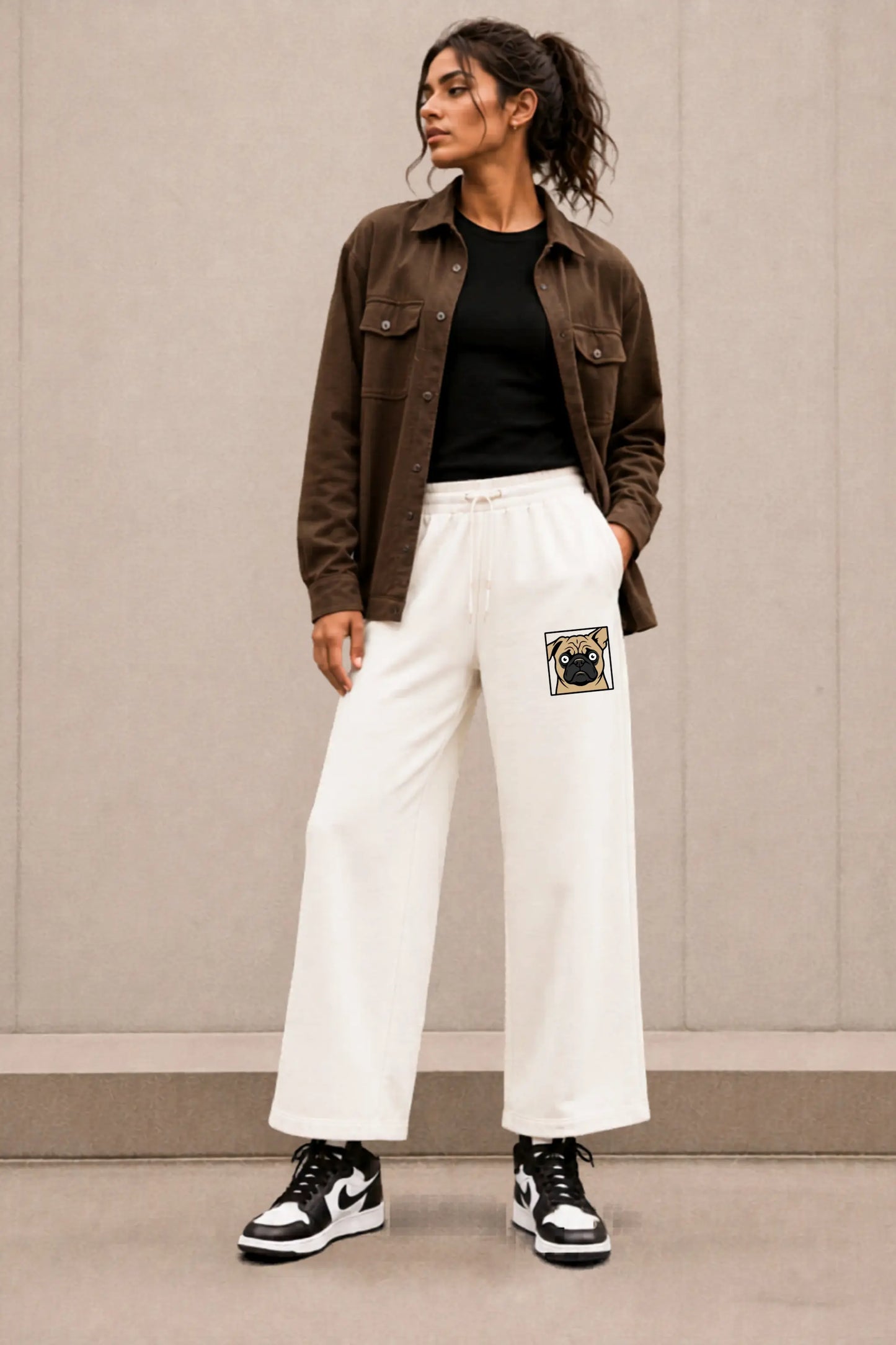 Pug Face Graphic Unisex Sweatpants in Cream — Women's Styling, Easy Beings Collection