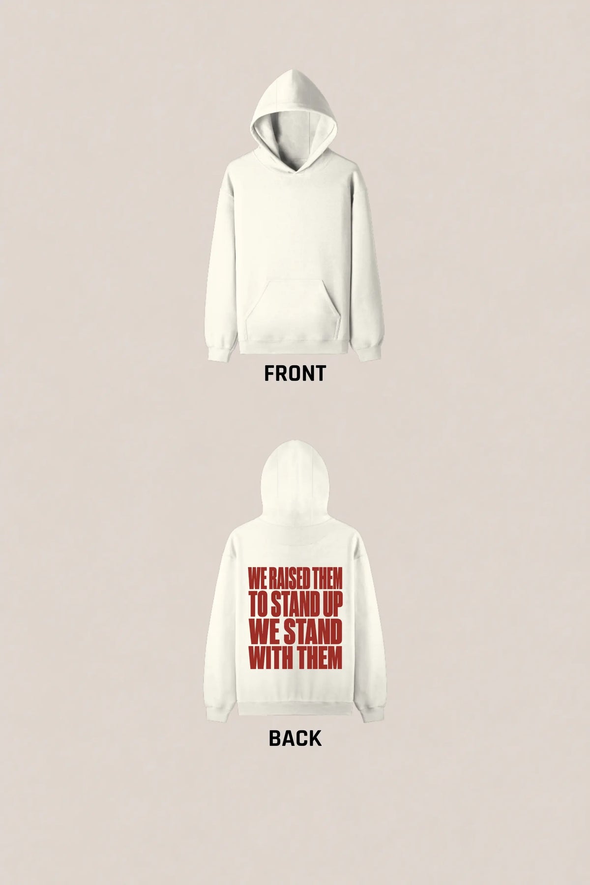 Raised To Stand Up — Family Pride Pullover Hoodie Unisex, front and back flat lay | JUNOSHI