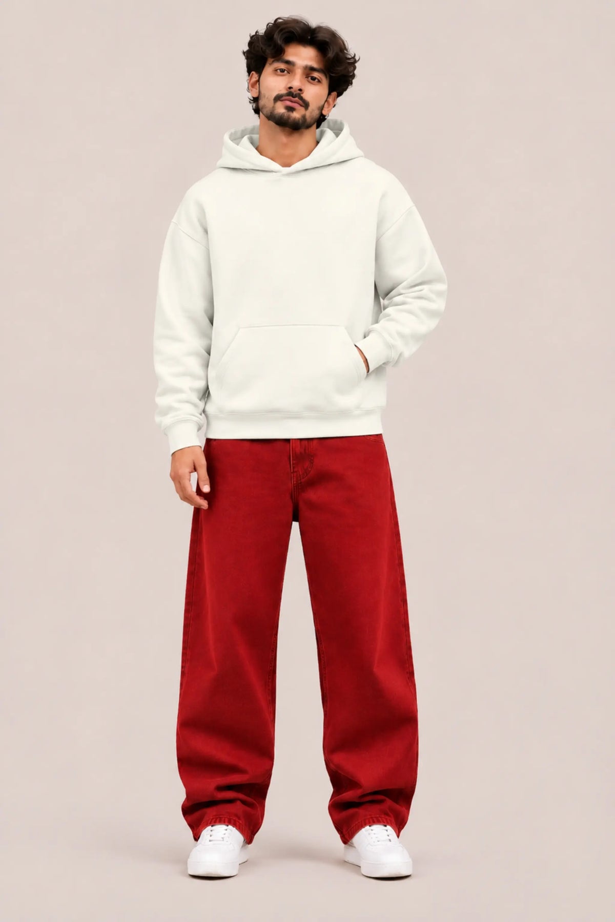 Raised To Stand Up — Family Pride Pullover Hoodie Unisex, plain front with kangaroo pocket on male model | JUNOSHI