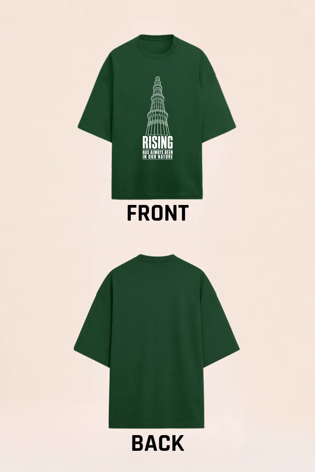 Rising — Qutub Minar Oversized Tee Front and Back