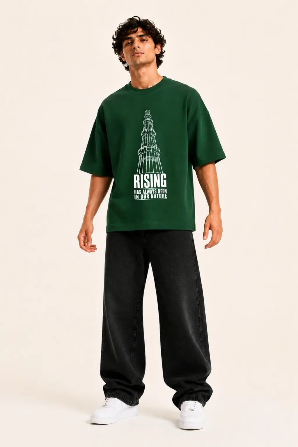 Rising — Qutub Minar Patriotic Oversized Tee for Men — Front