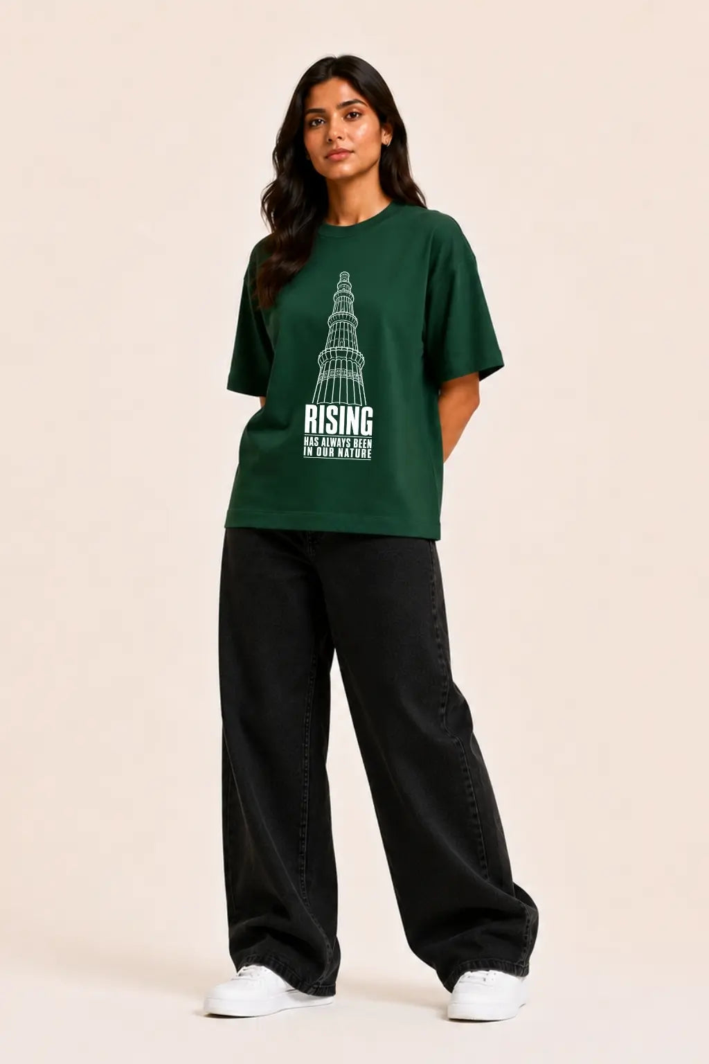 Rising — Qutub Minar Patriotic Oversized Tee for Women