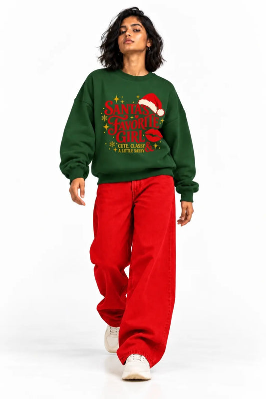 Santa’s Favorite Girl — Sassy Christmas Oversized Sweatshirt | JUNOSHI