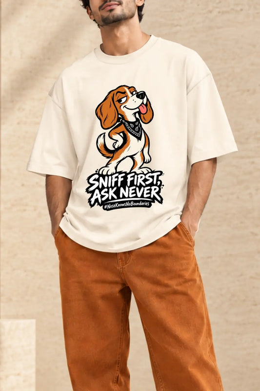Sniff First Ask Never Bhai — Desi Drip Graphic Print Oversized T-Shirt | JUNOSHI