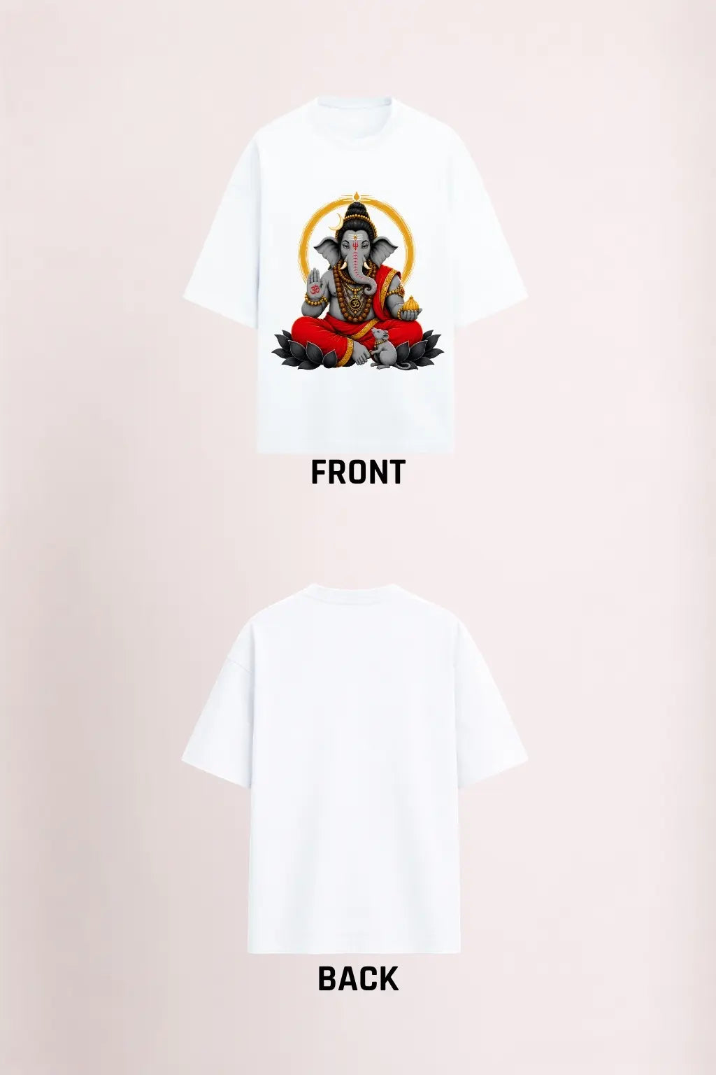 Sthapana Ganesha Blessing — Ganesh Chaturthi Oversized T-Shirt Flat Lay Front and Back | JUNOSHI