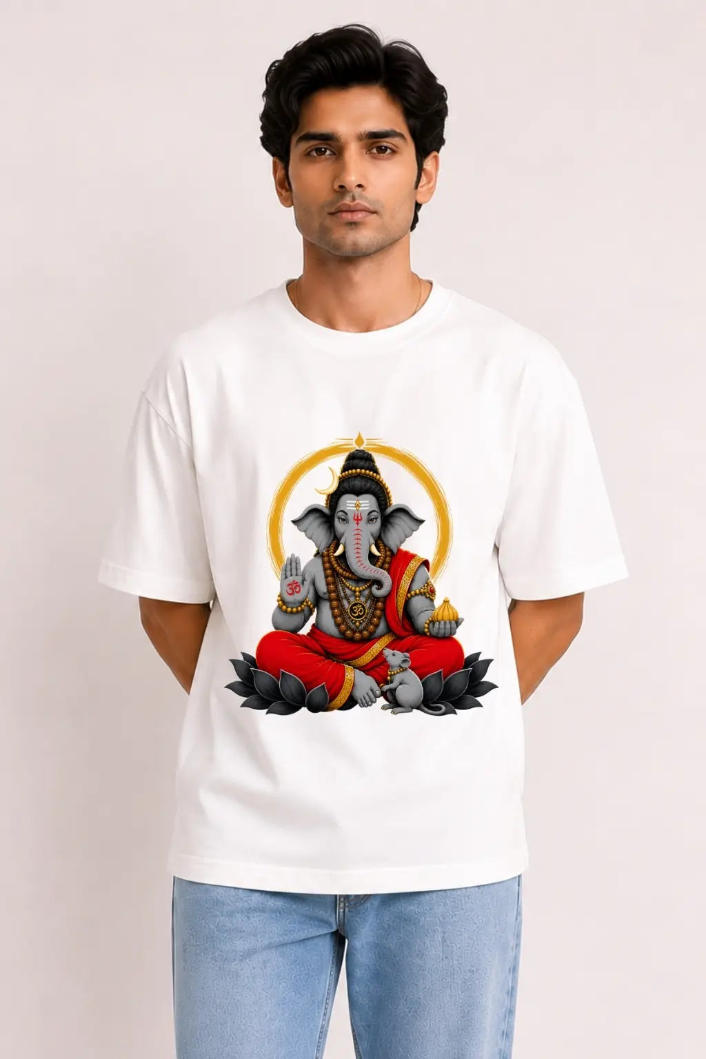 Sthapana Ganesha Blessing — Ganesh Chaturthi Oversized T-Shirt for Men | JUNOSHI