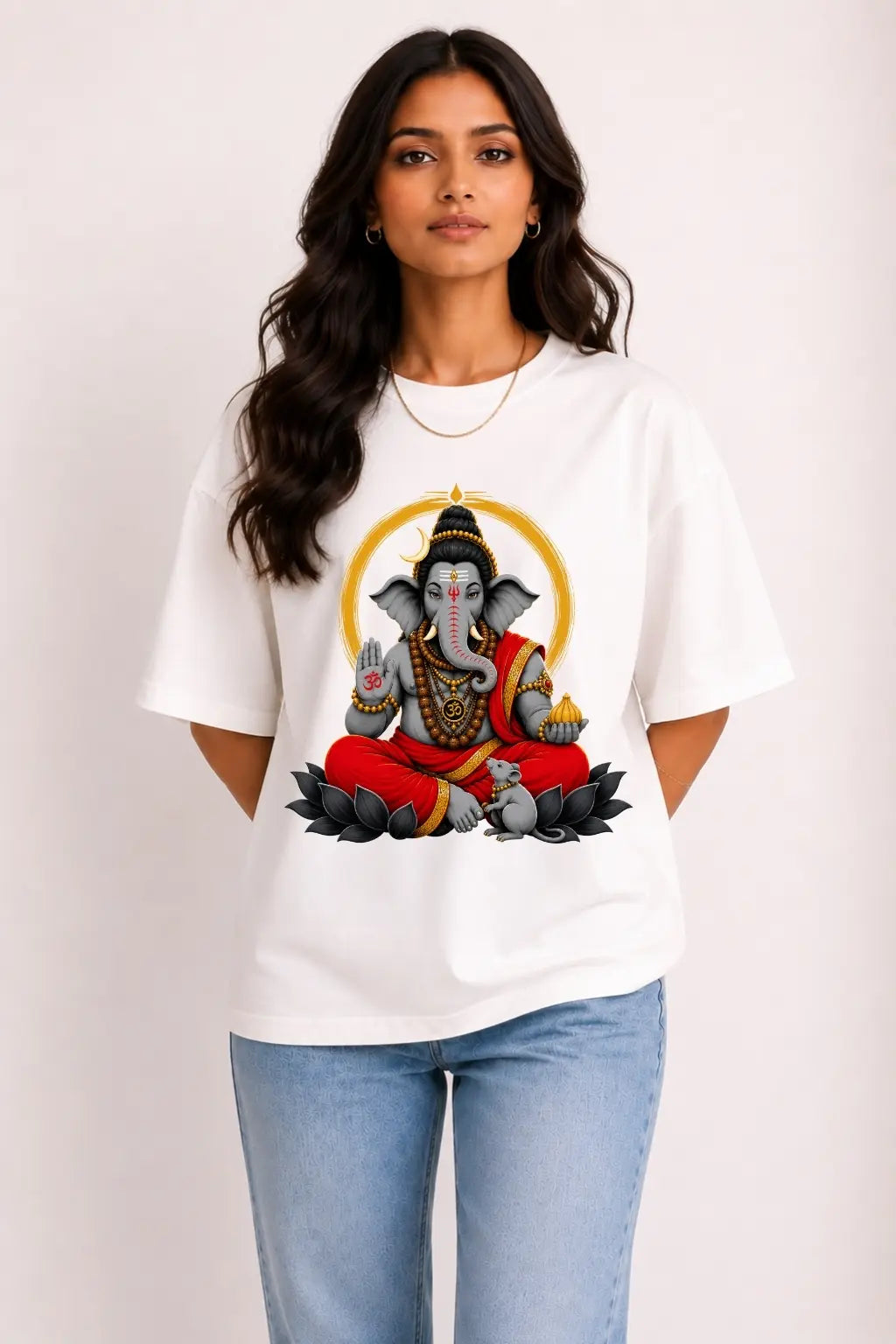 Sthapana Ganesha Blessing — Ganesh Chaturthi Oversized T-Shirt for Women | JUNOSHI