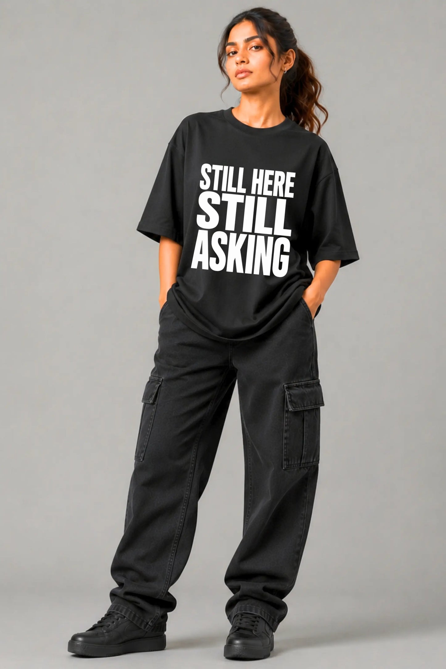 Still Here Still Asking — Equality Oversized Tee for Women | JUNOSHI