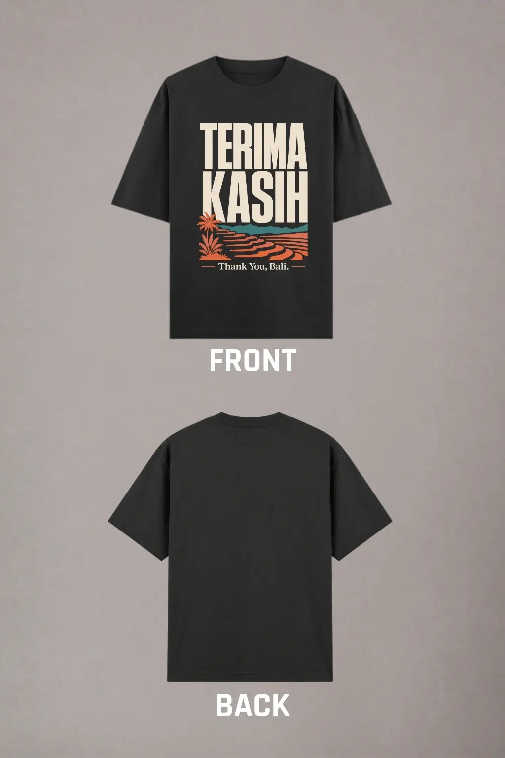 Terima Kasih Bali Oversized Terry Tee — Front and Back Flat Lay | JUNOSHI Wander & Wonder