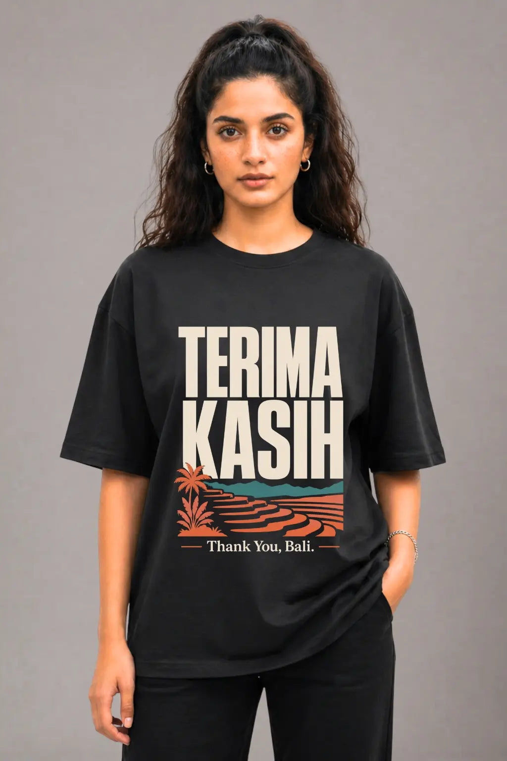 Terima Kasih Bali Oversized Terry Tee for Women — Front View | JUNOSHI Wander & Wonder