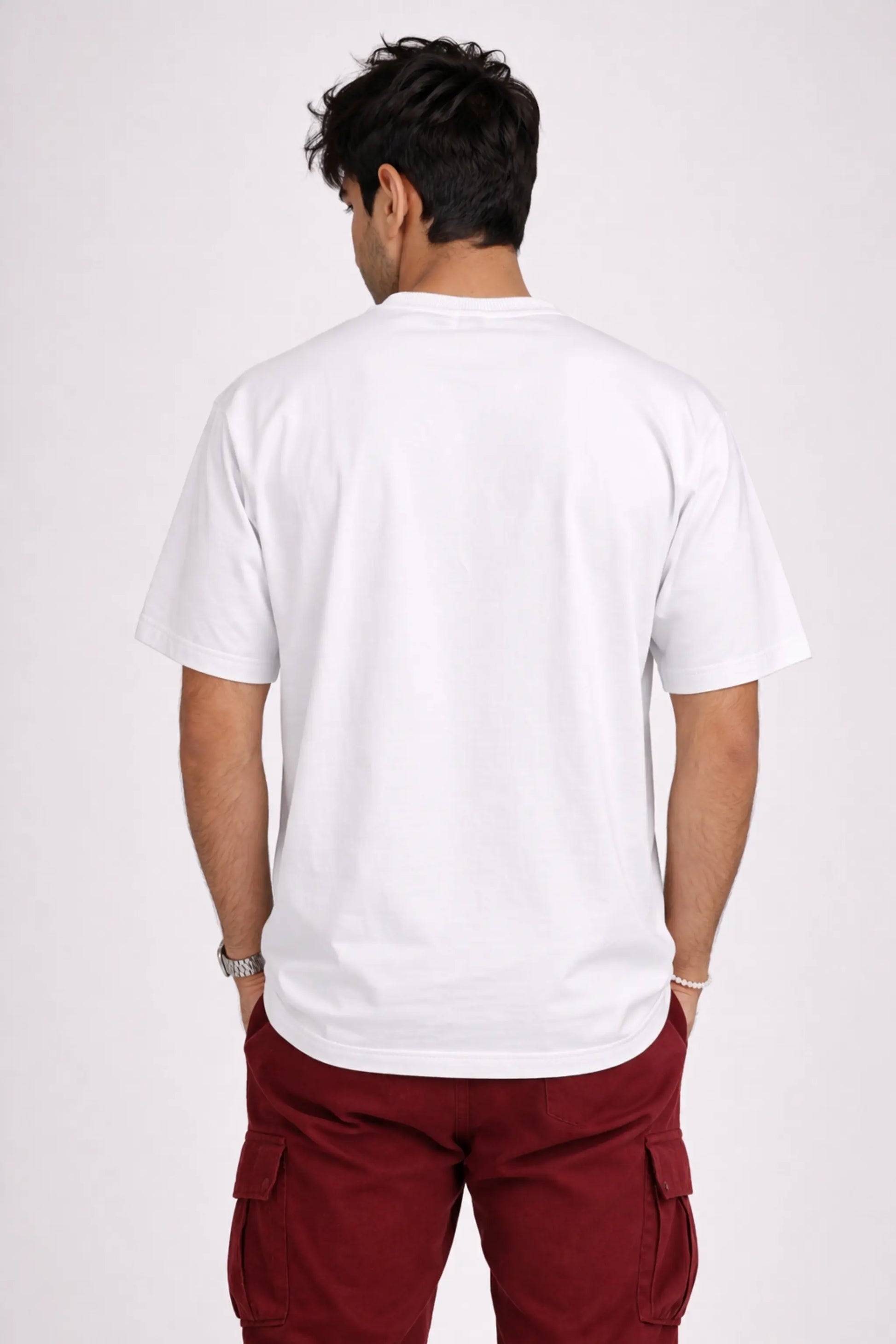 The People's Architect — Ambedkar Jayanti Oversized Tee in White, Back View on Male Model