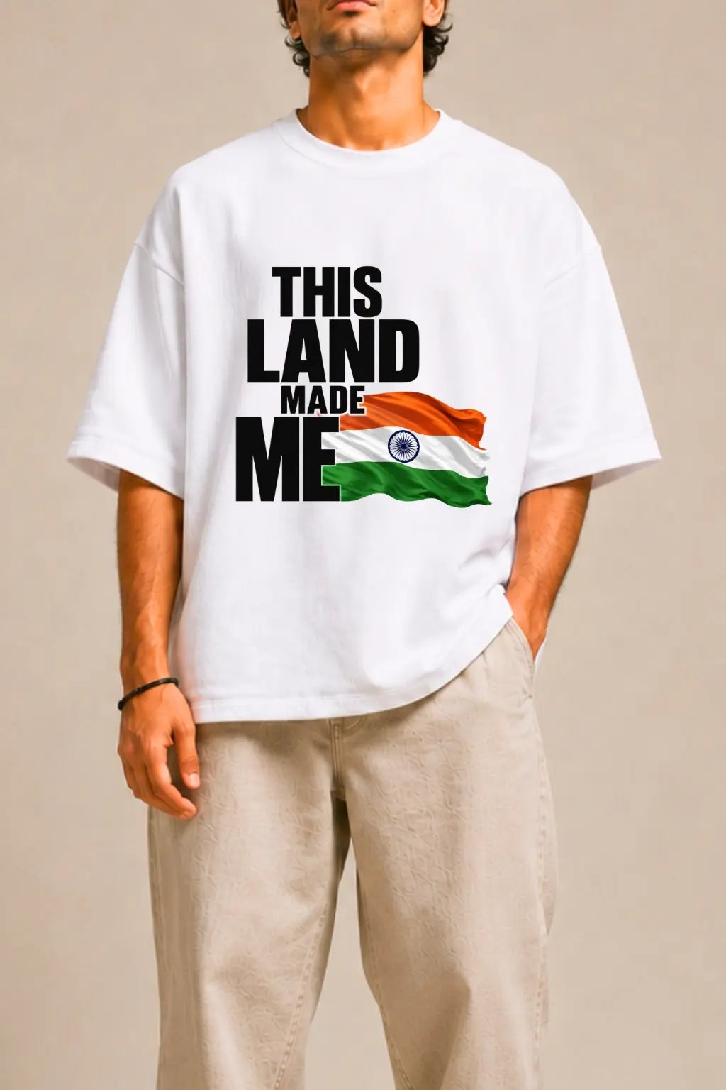 This Land Made Me — Tricolour Print Detail Oversized Tee | JUNOSHI