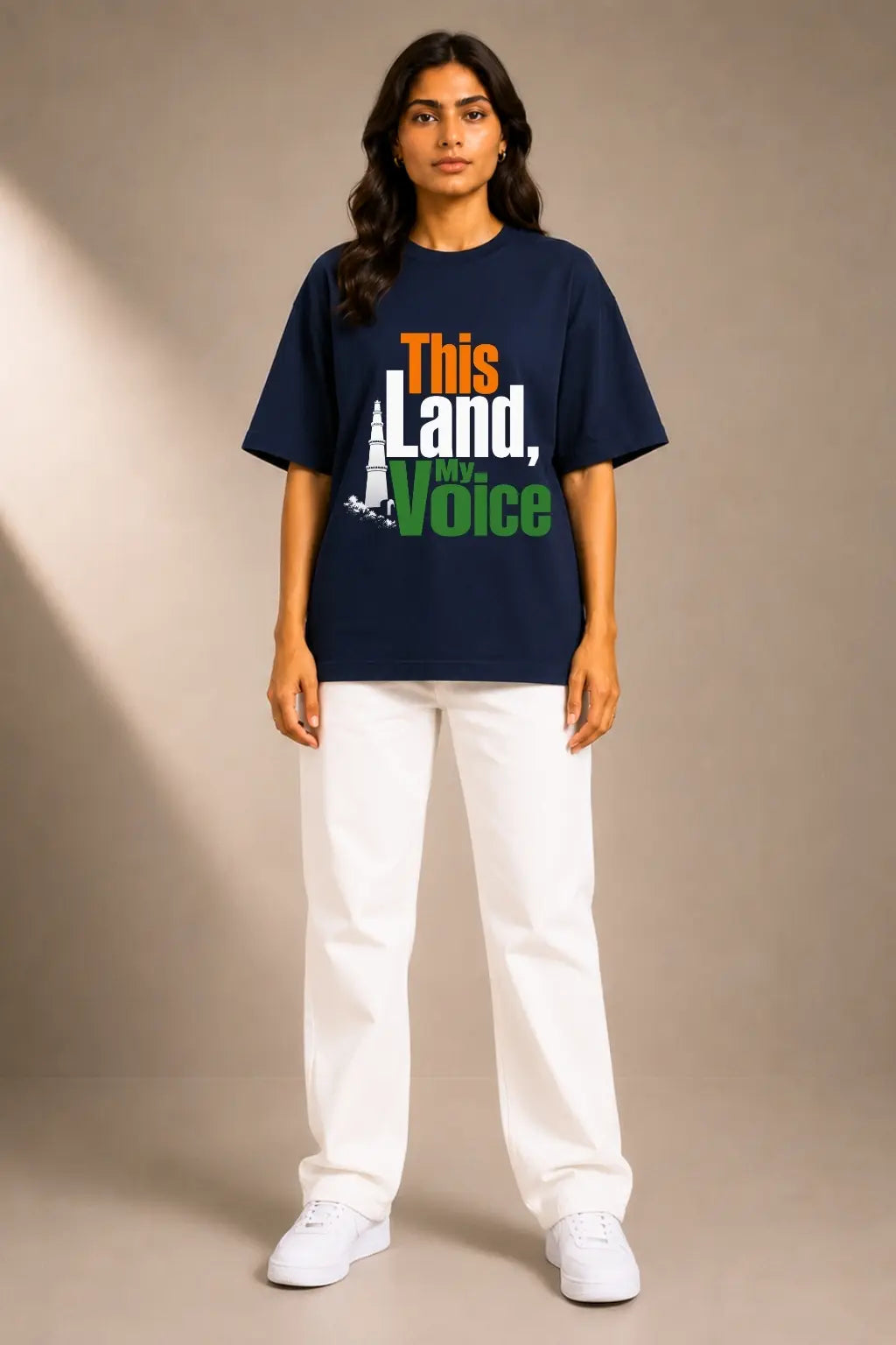 This Land My Voice — Patriotic Oversized Tee for Women