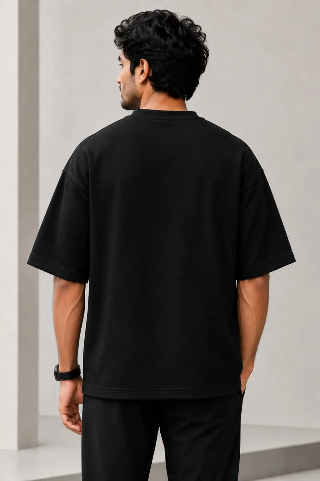 This Soil Remembers — Black Oversized Terry Tee Back View | JUNOSHI