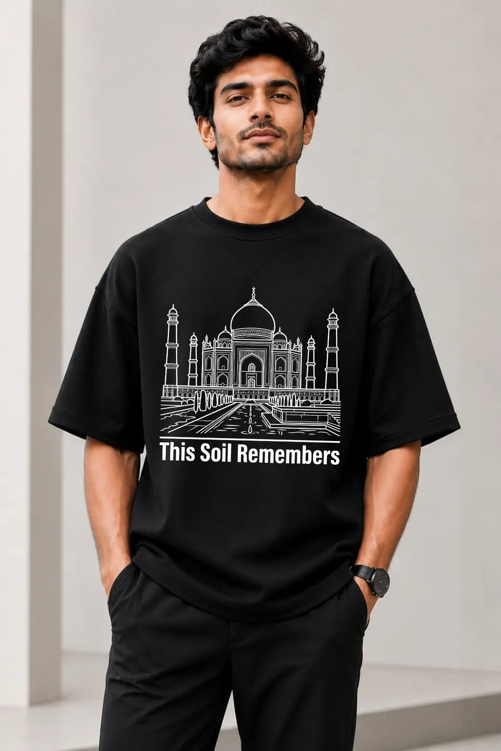 This Soil Remembers — Taj Mahal Patriotic Oversized Tee for Men | JUNOSHI