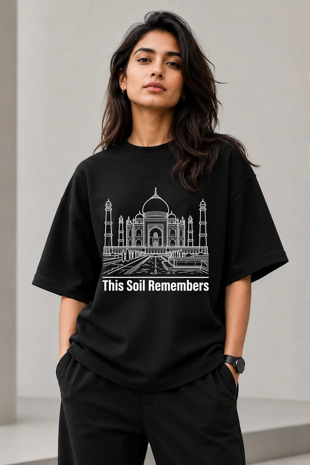This Soil Remembers — Taj Mahal Patriotic Oversized Tee for Women | JUNOSHI