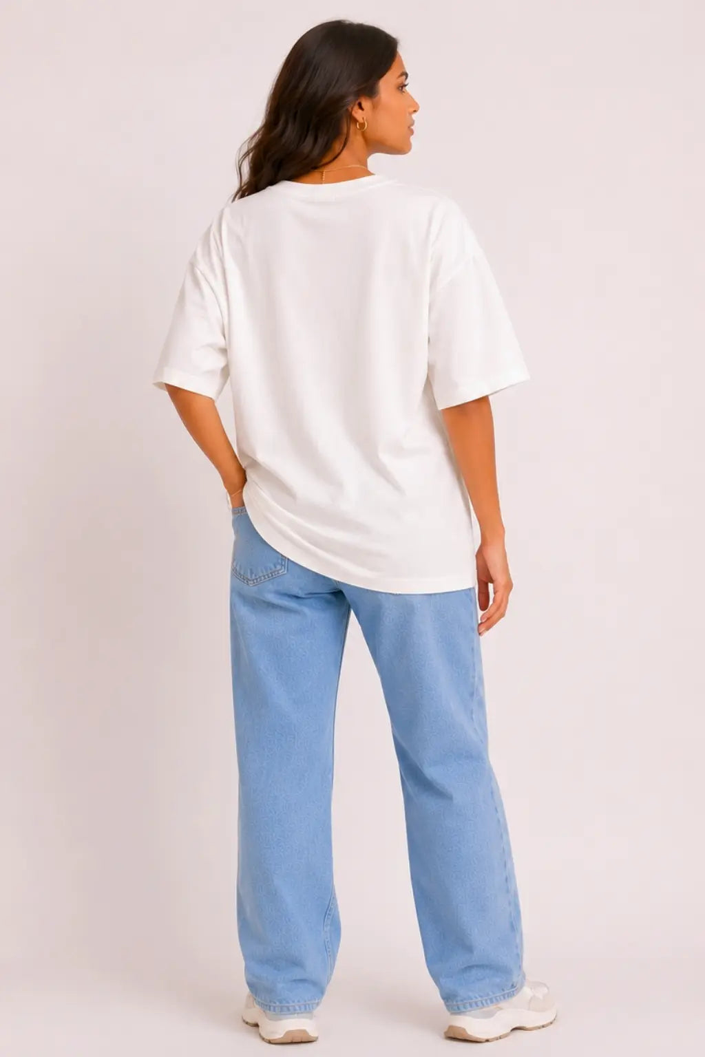 Tiranga Feels Oversized Terry Tee White — Back View, Drop Shoulder Boxy Fit | JUNOSHI