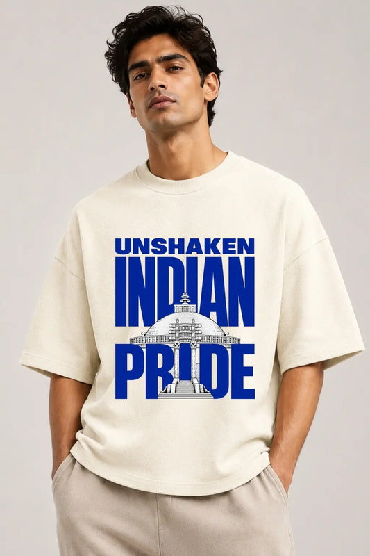 Unshaken Indian Pride — Sanchi Stupa Oversized Terry Tee for Men | JUNOSHI