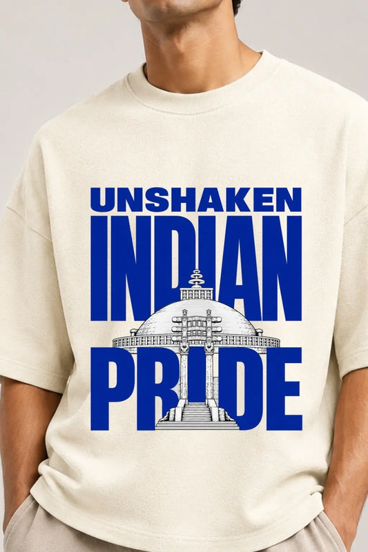 Unshaken Indian Pride — Sanchi Stupa Print Closeup Oversized Tee | JUNOSHI