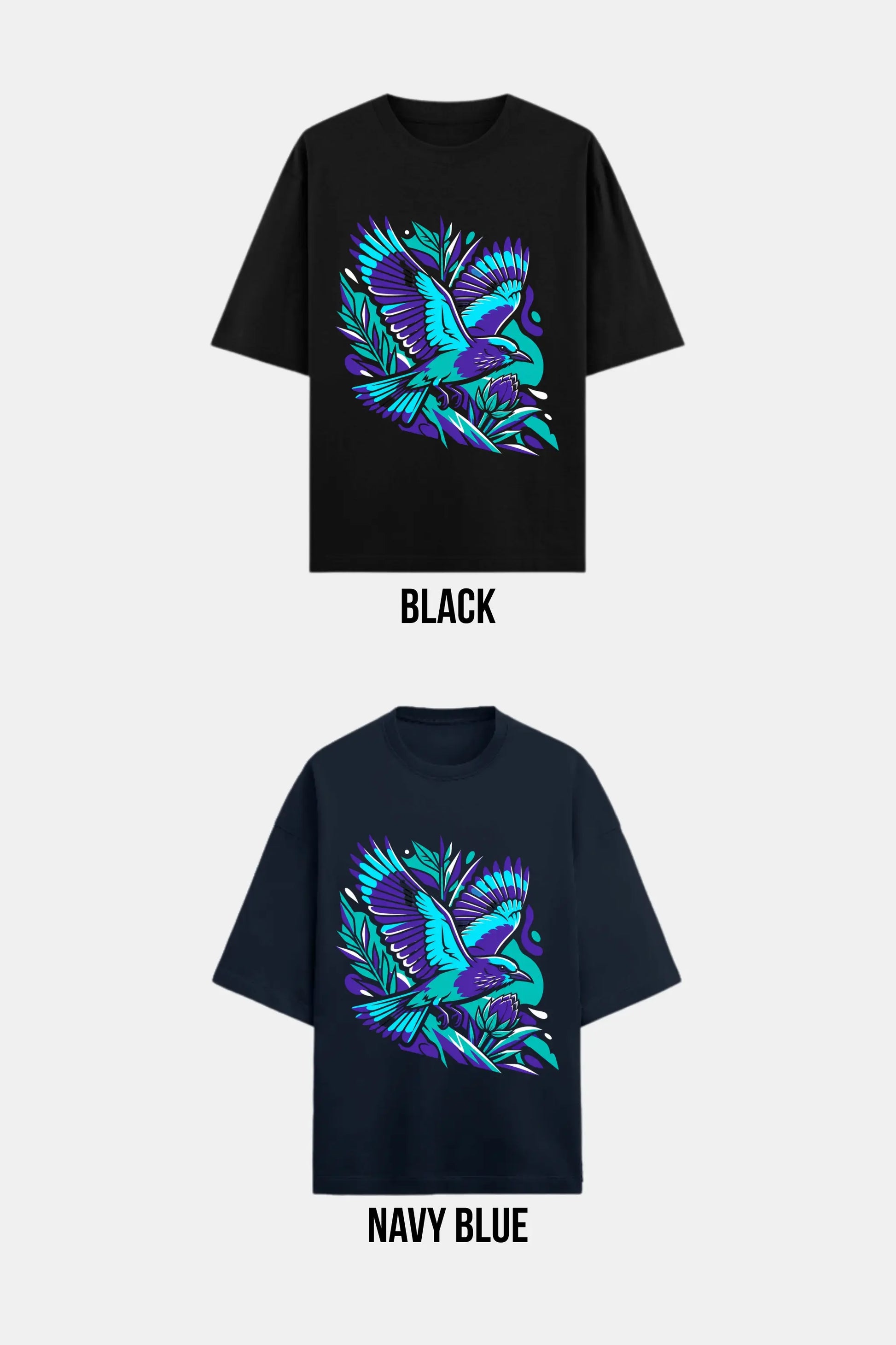 Wild Indigo Oversized Terry Tee — Color Variants Black and Navy Blue | JUNOSHI