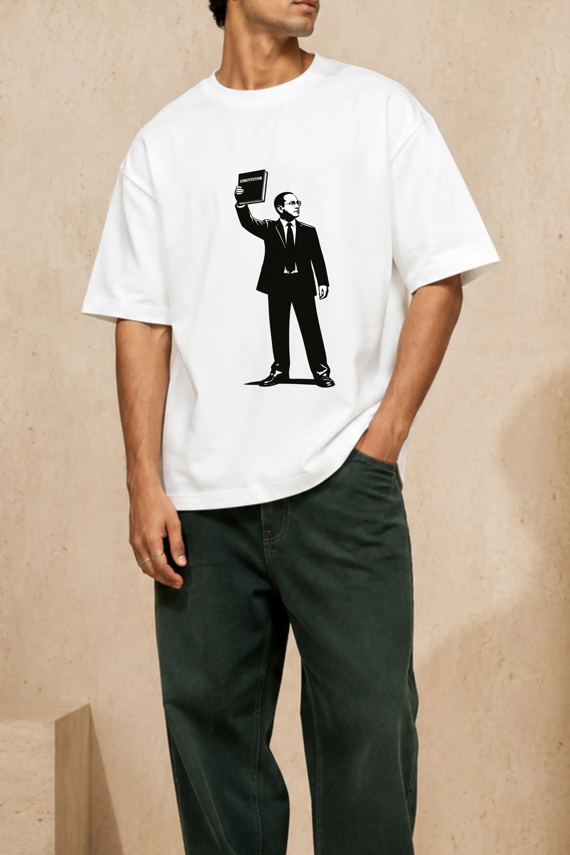 Ambedkar Constitution Graphic Close-Up on Oversized Tee | JUNOSHI