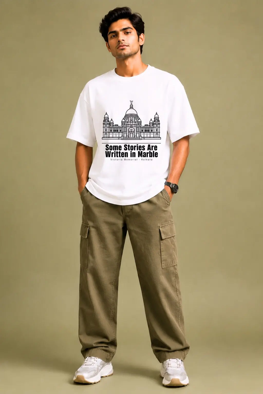 Written in Marble — Victoria Memorial Oversized Tee for Men, Front View | JUNOSHI
