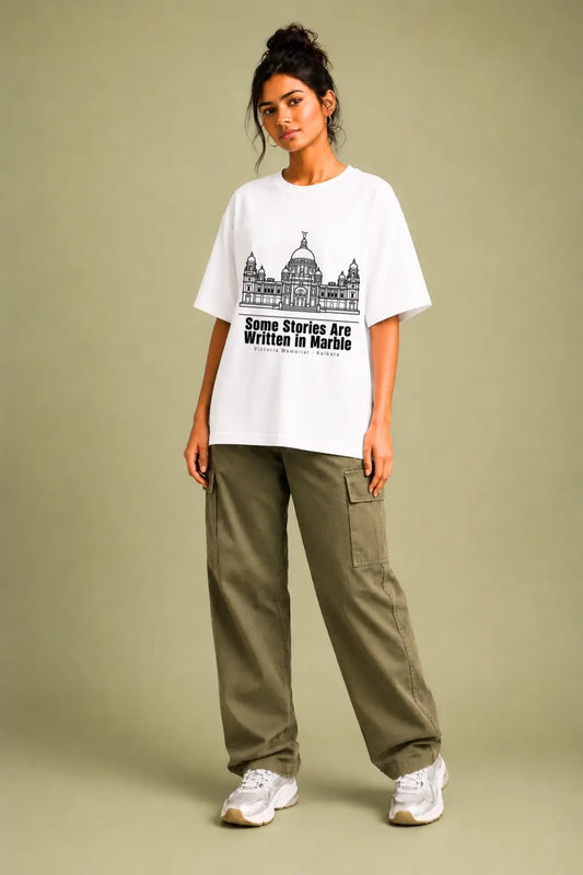 Written in Marble — Victoria Memorial Oversized Tee for Women, Front View | JUNOSHI